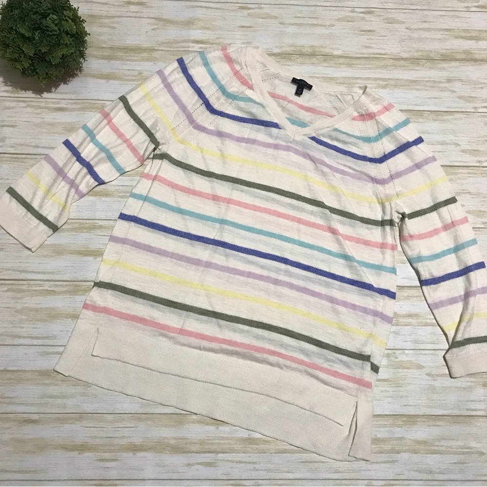 Talbots Pastel Easter Spring Colorful Striped Cotton Knit‎ Sweater Size Medium